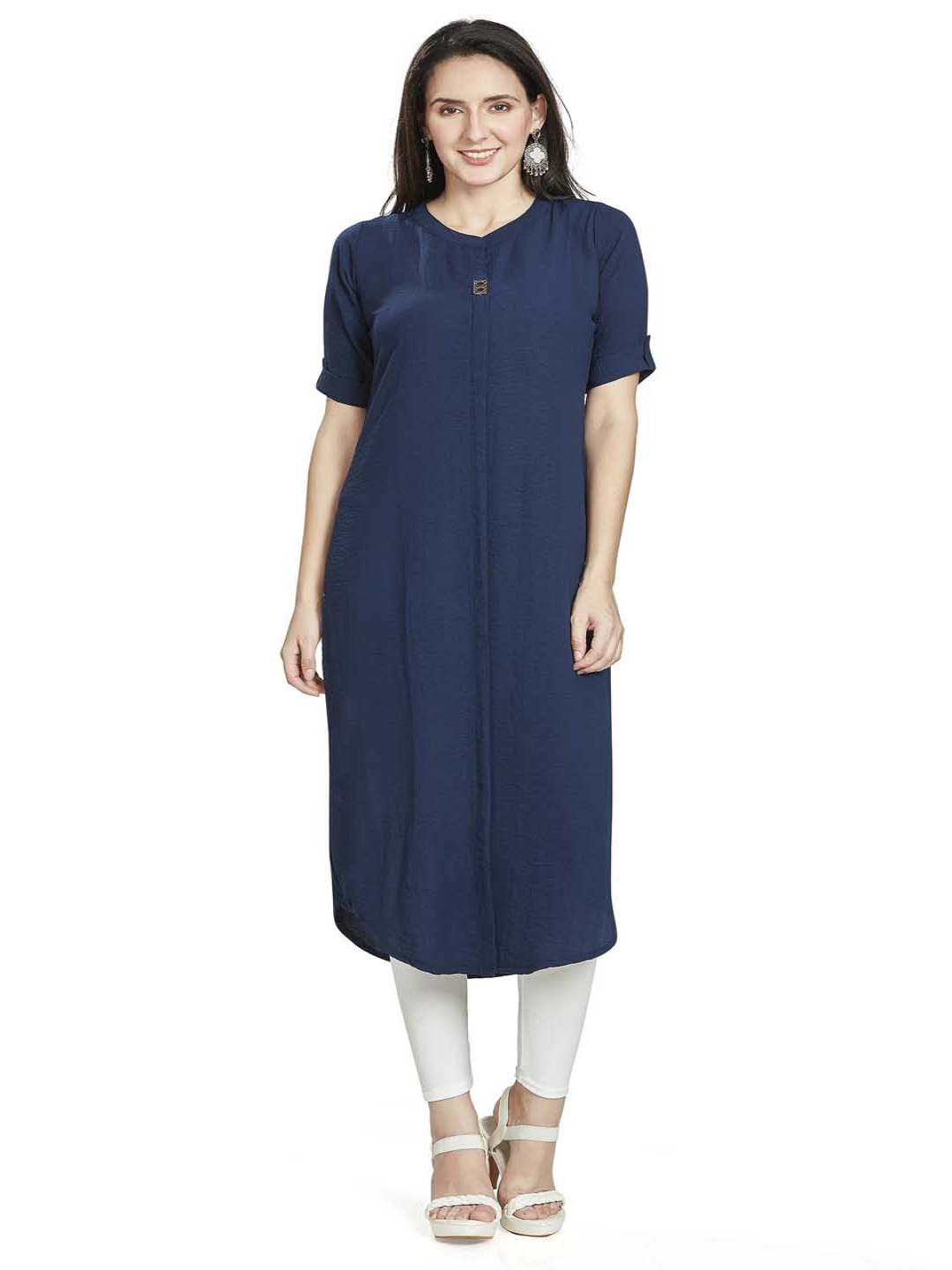 

Nioni Women Thread Work Khadi Kurta, Navy blue