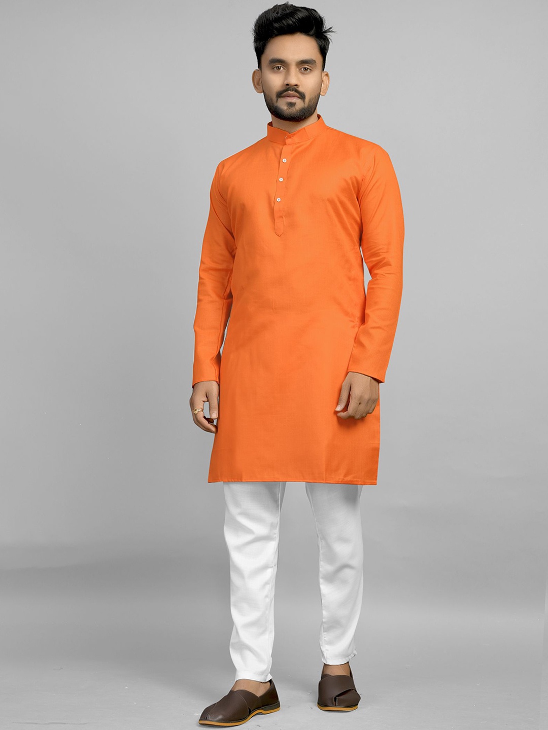 

Fashion FRICKS Band Collar Straight Kurta, Orange