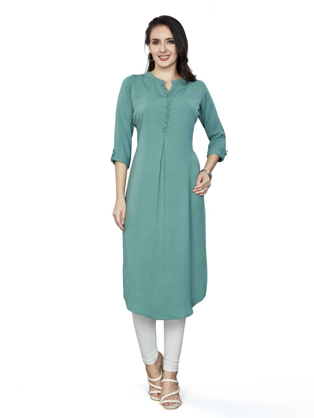 

Nioni Women Patchwork Khadi Kurta, Sea green