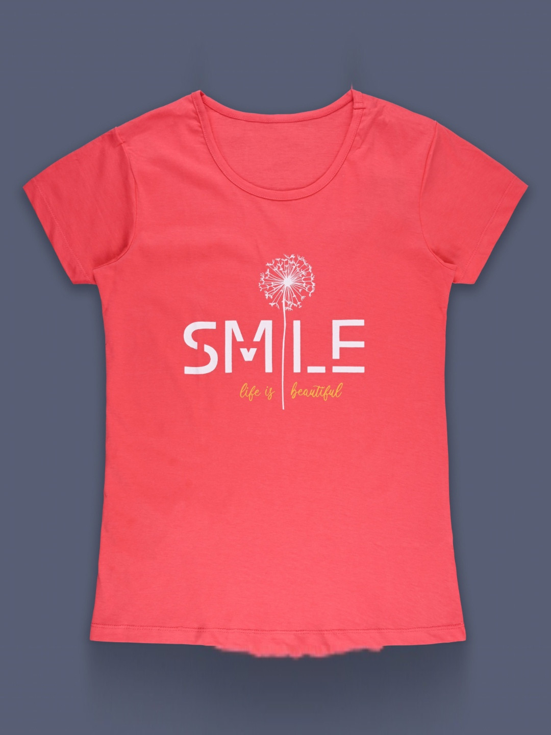 

Wish Karo Women Typography Printed Round Neck Cotton T-shirt, Coral