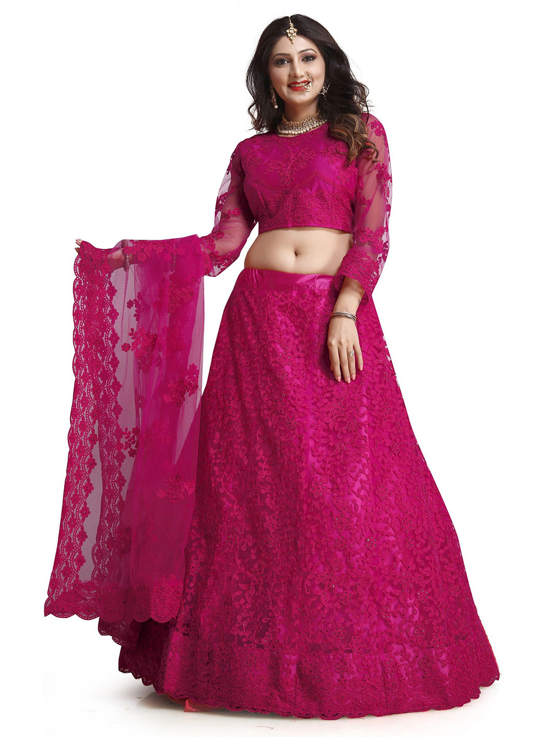 

Warthy Ent Embroidered Thread Work Semi-Stitched Lehenga & Unstitched Blouse With Dupatta, Pink