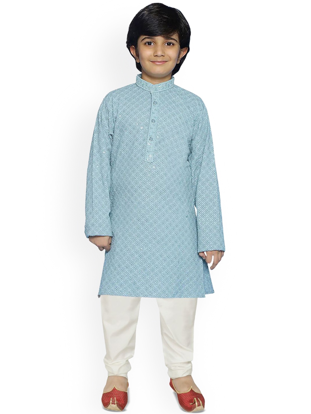 

SG YUVRAJ Boys Embroidered Regular Sequinned Kurta with Pyjamas, Turquoise blue