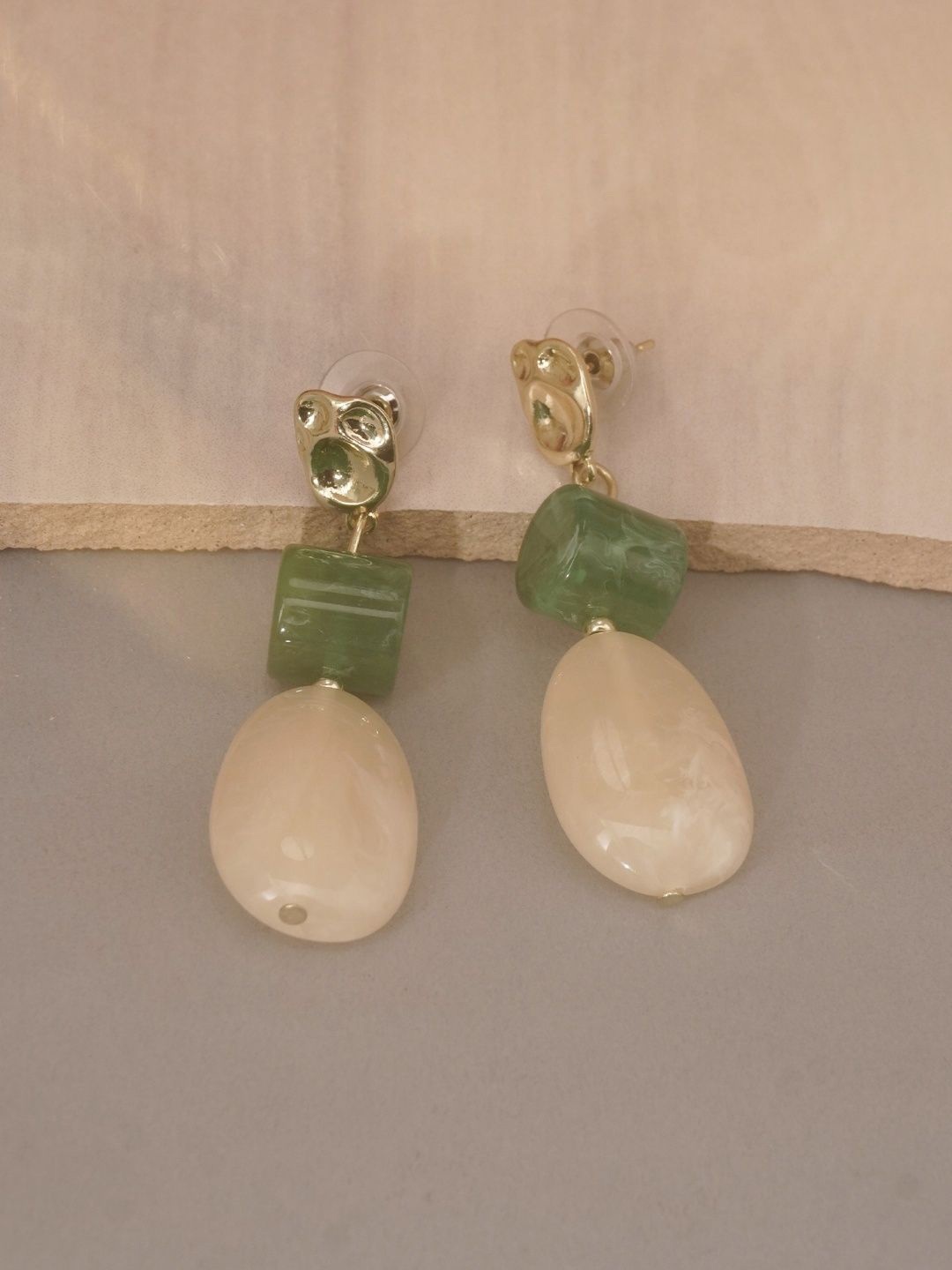 

Niscka Gold-Plated Artificial Stones Studded Contemporary Shaped Drop Earrings