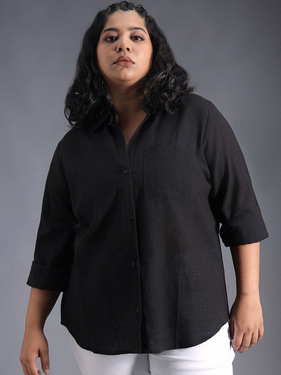 

NANCHI Women Classic Opaque Casual Shirt, Black