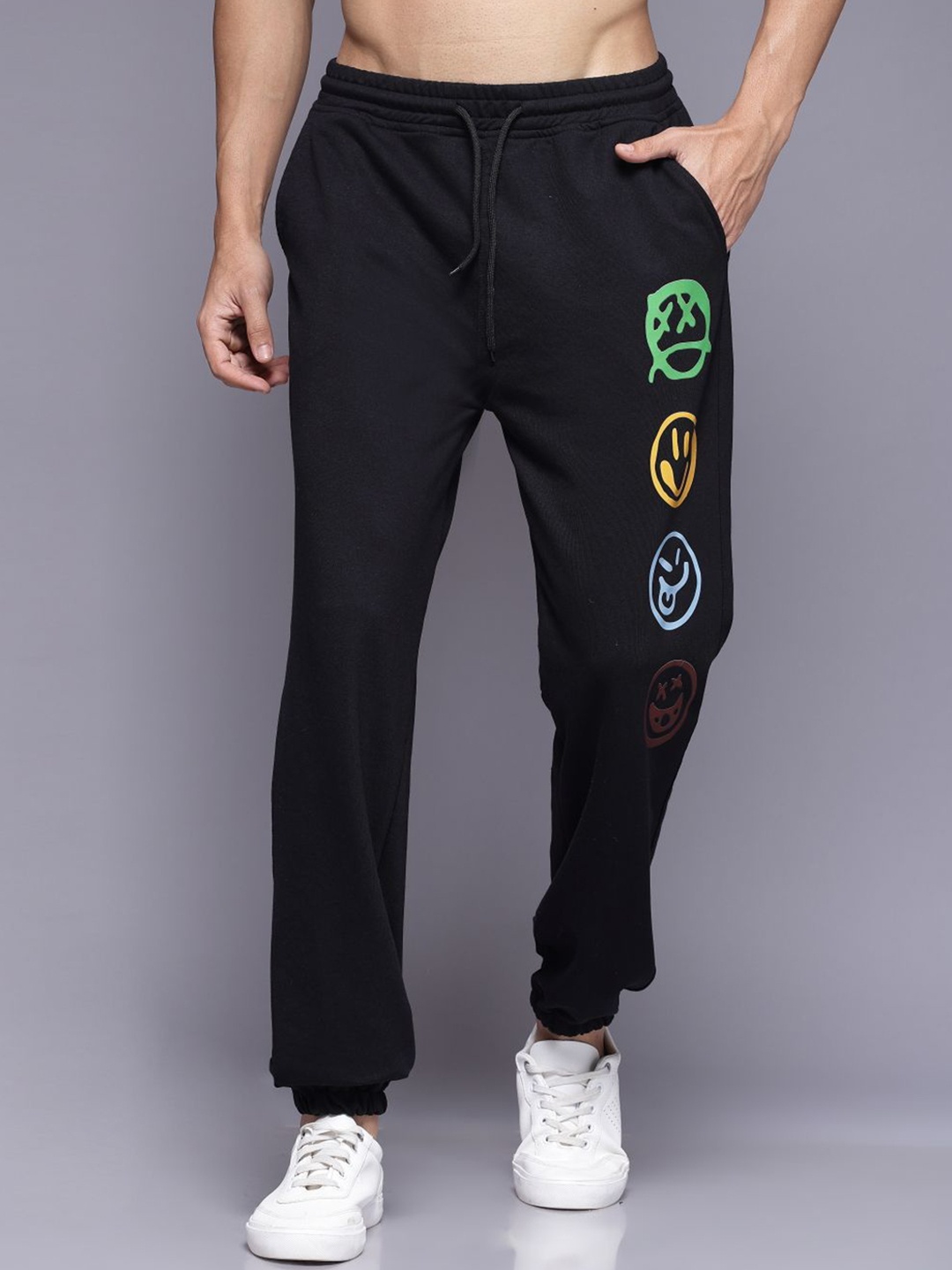 

FLYNOFF Men Relaxed Loose Fit Easy Wash Joggers Trousers, Black