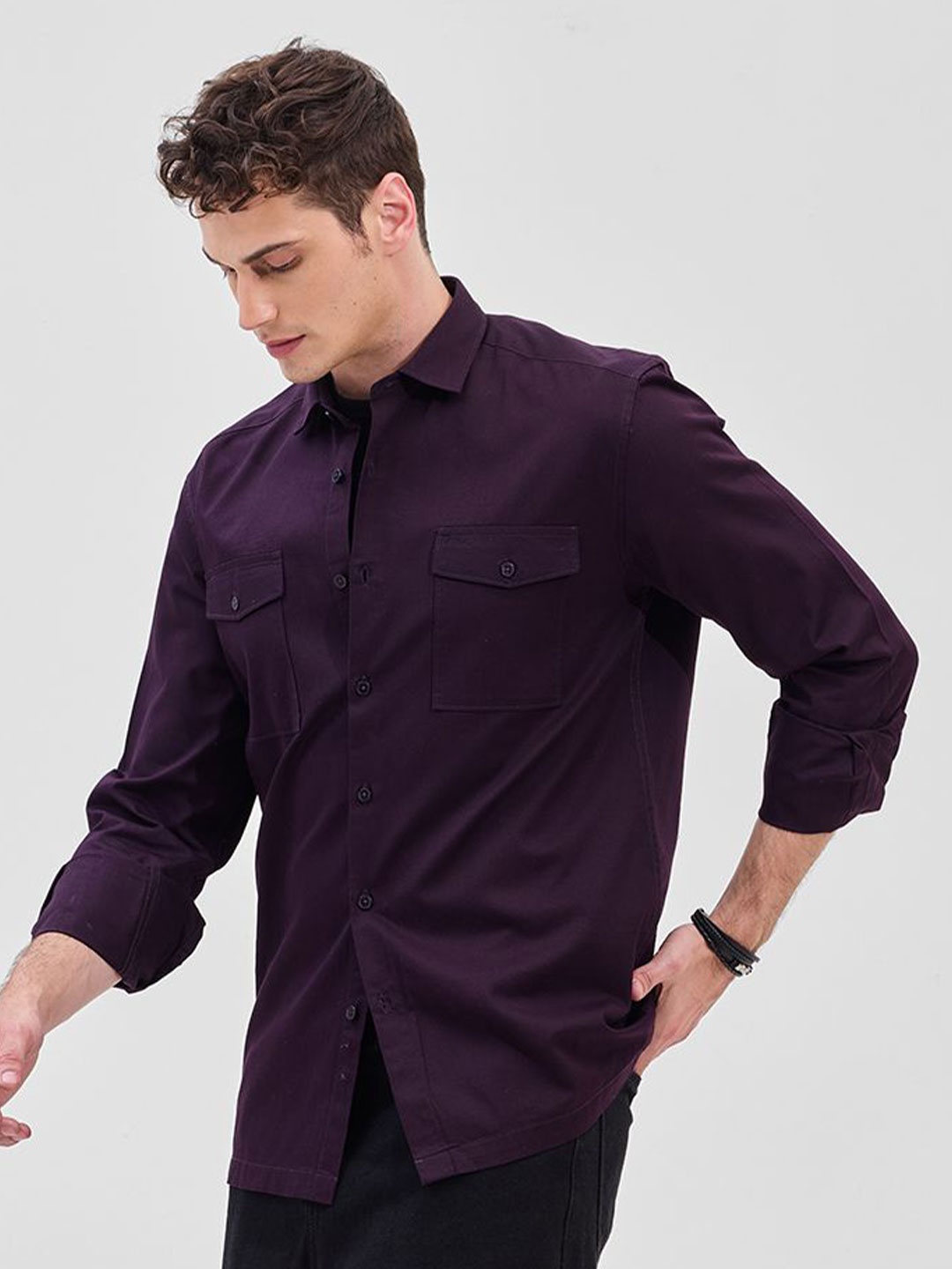 

Snitch Men Classic Slim Fit Opaque Formal Shirt, Purple