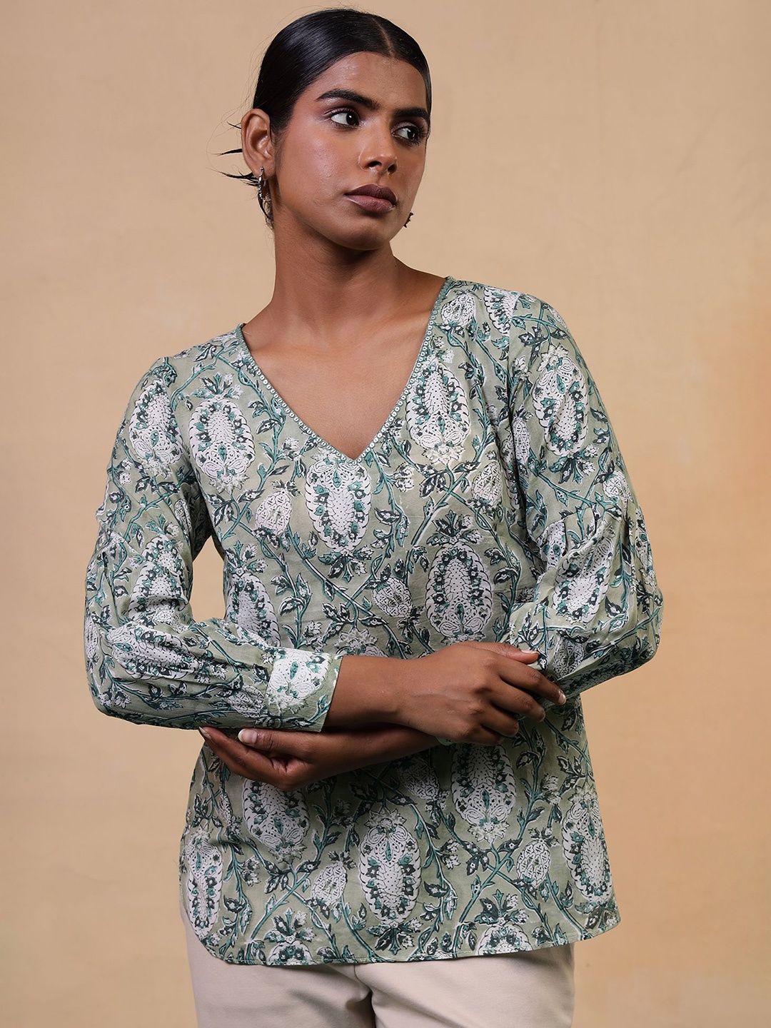

Folk Song Women Printed Tunic, Green