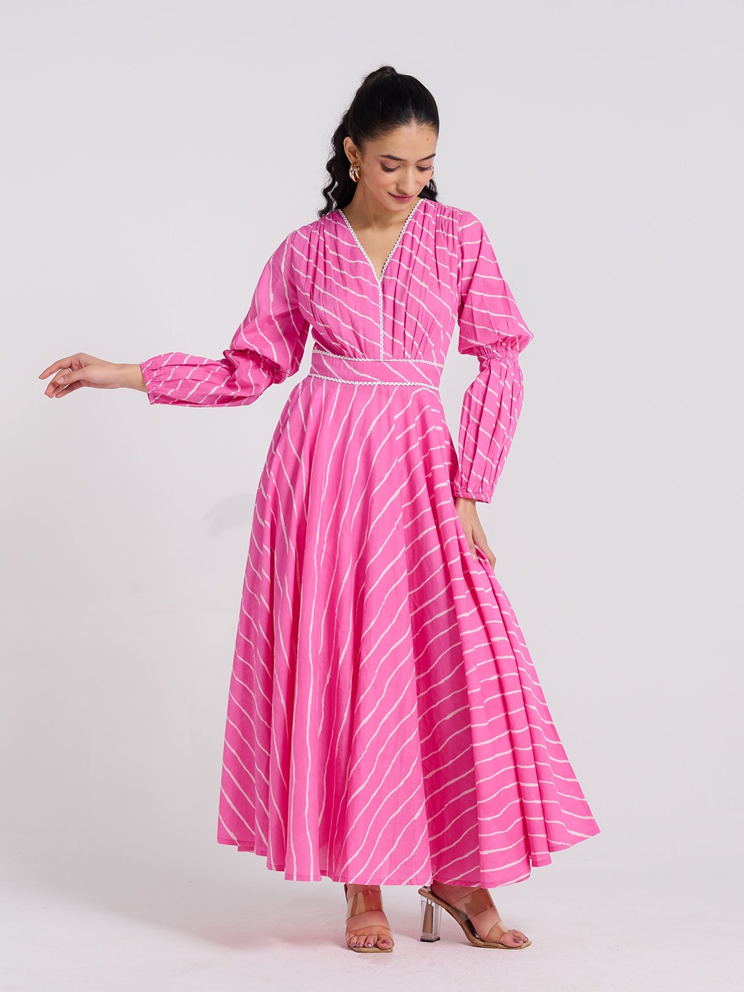 

Rustorange Pink Leheriya Pure Cotton Maxi Dress