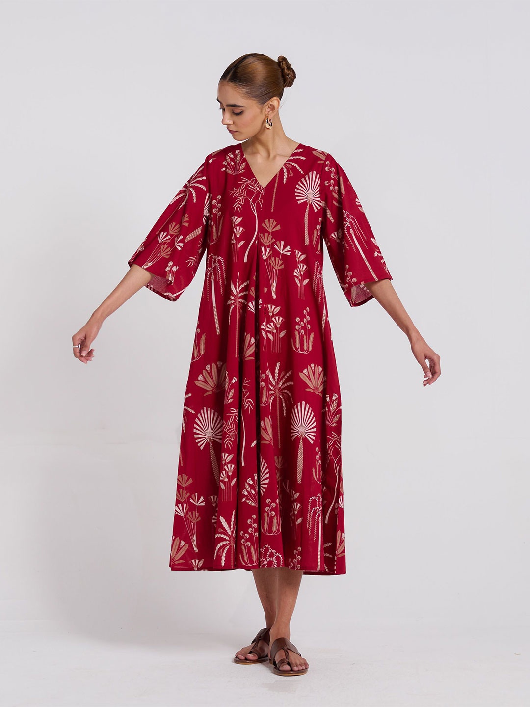 

Rustorange Women Raat Ki Raani Maroon Pure Cotton Maxi Dress