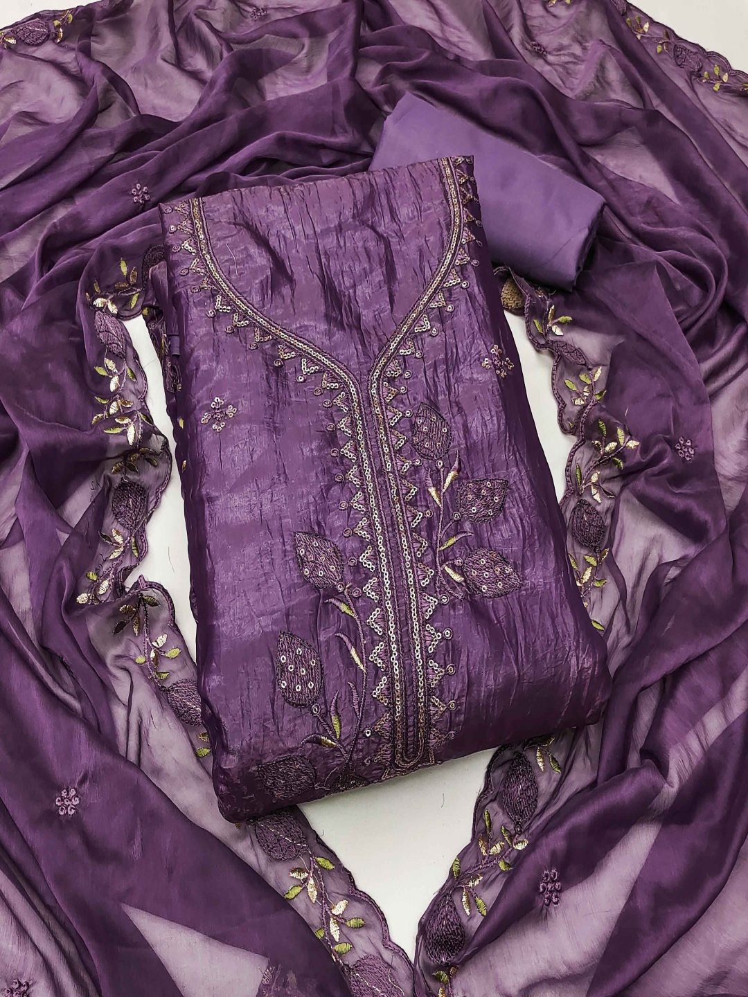 

HERE&NOW Embellished Unstitched Dress Material, Purple
