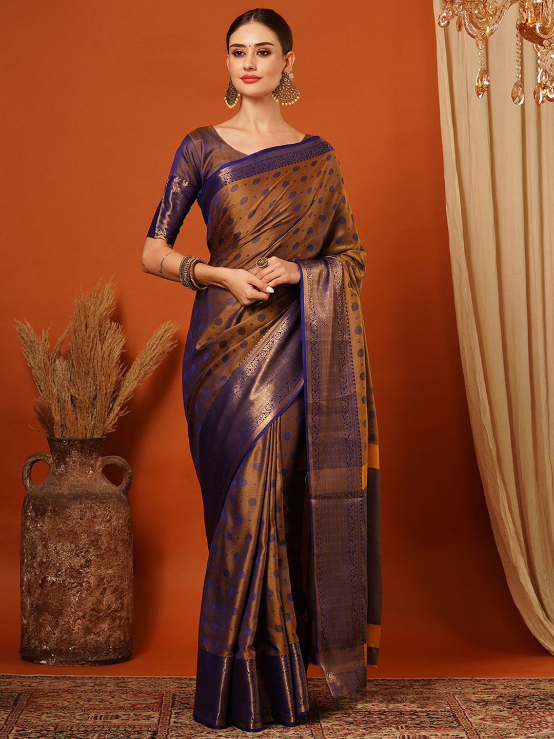 

VILLAGIUS Woven Design Zari Pure Silk Banarasi Saree, Mustard