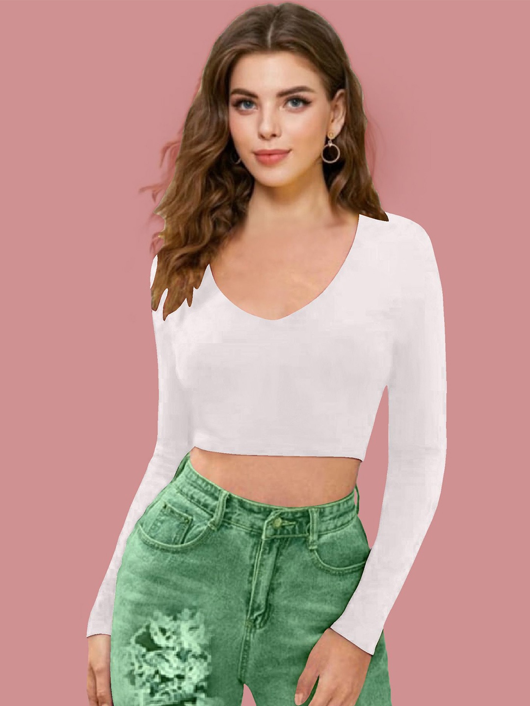 

Dream Beauty Fashion Women V-Neck Fitted Crop Top, White