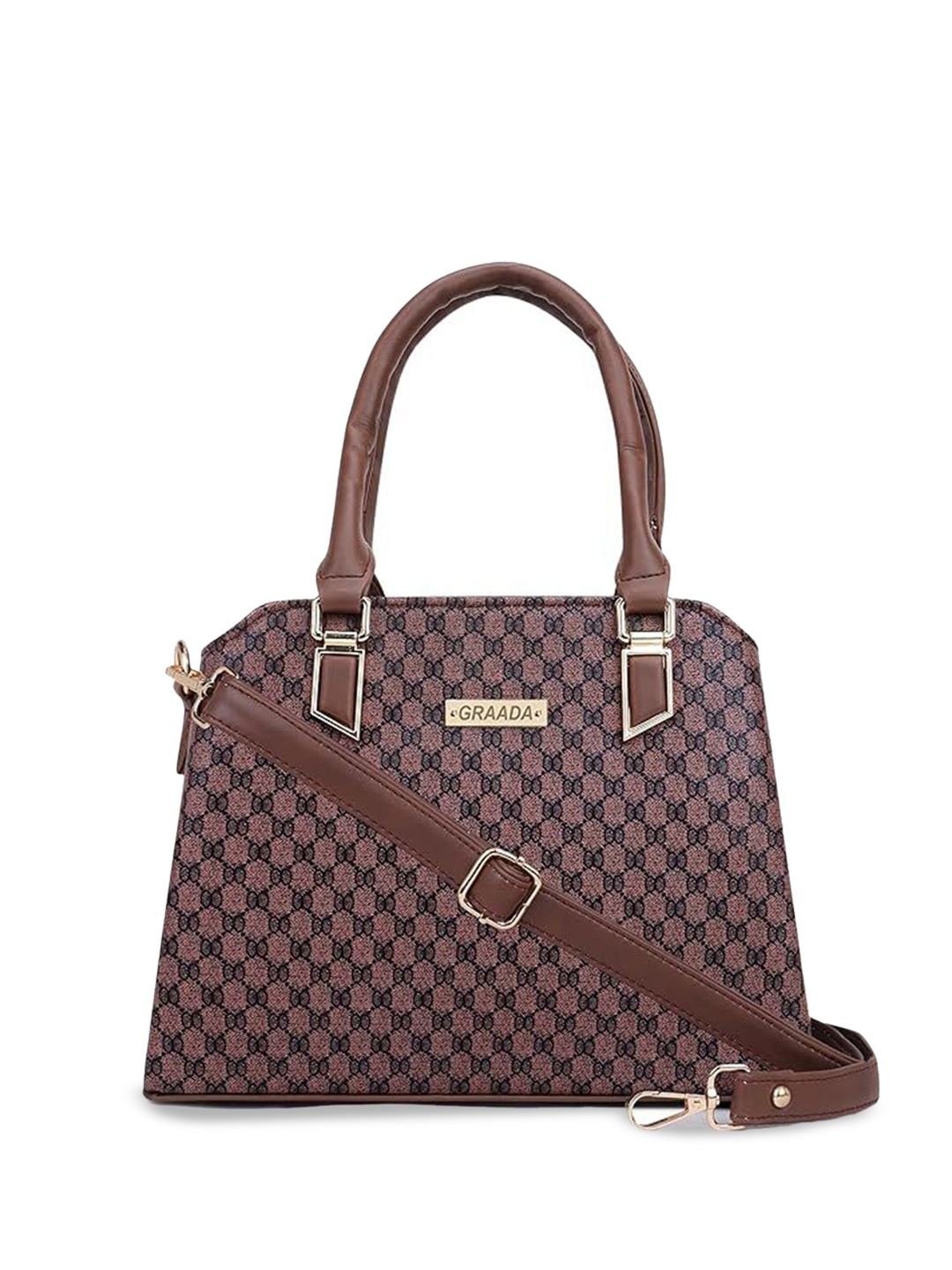 

GRAADA Women Structured Printed Handheld Bag, Brown
