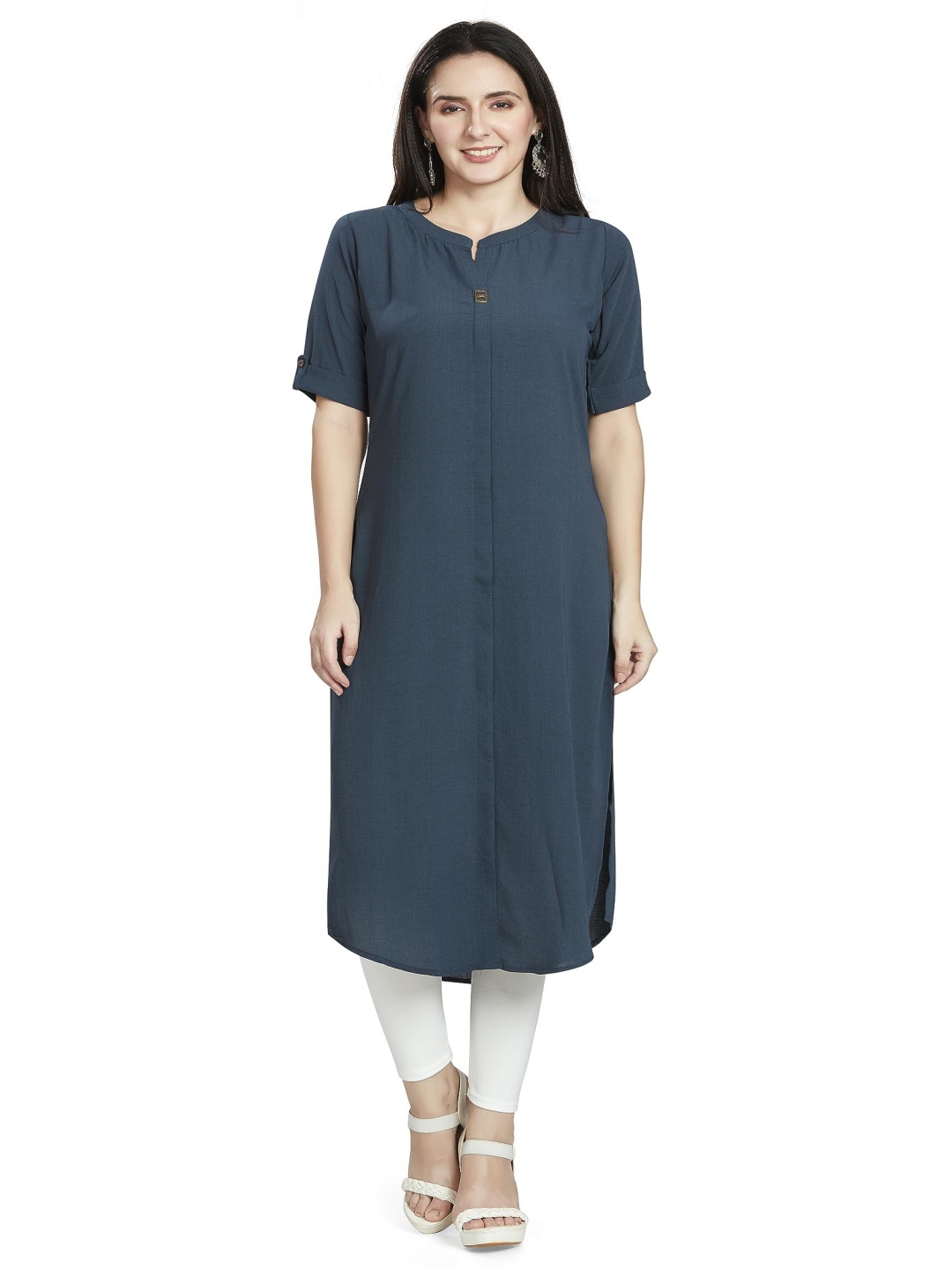 

Nioni Women Patchwork Khadi Kurta, Grey