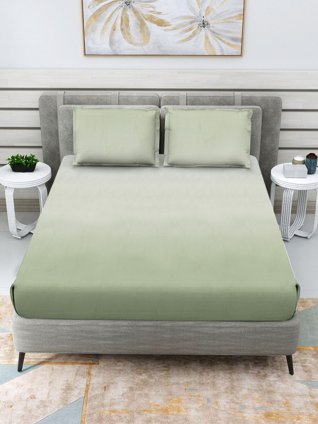 

RRC Rr Creations GreenAnd White Ombre Cotton 250 TC King Bedsheet Set 2.74 m X 2.74 m, Green