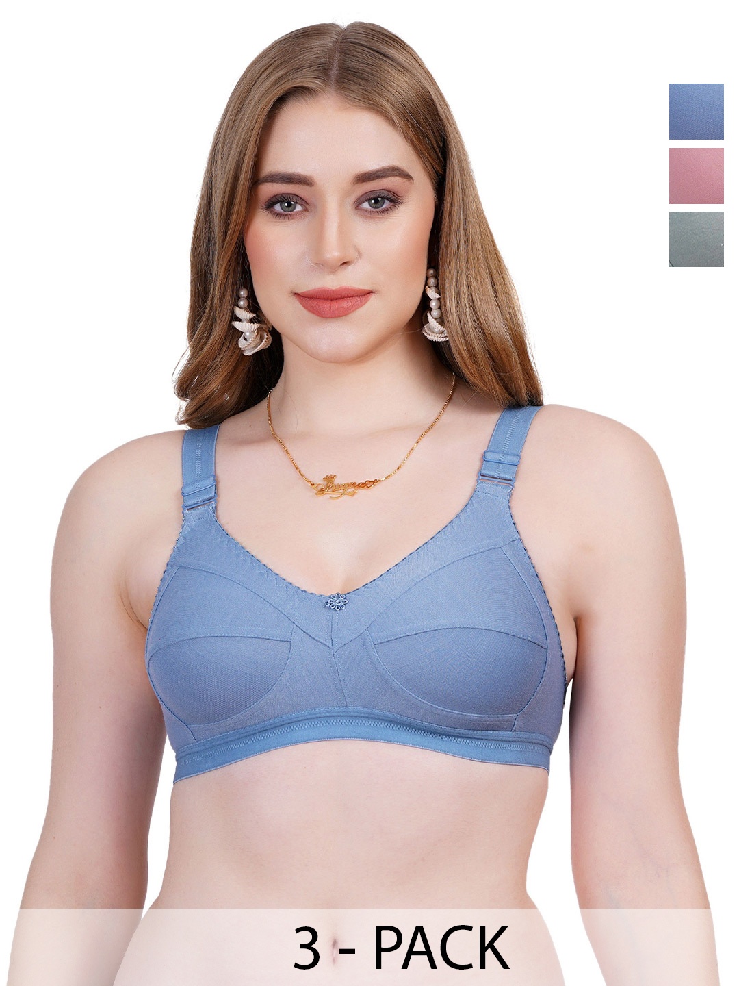 

Liigne Women Pack of 3 T - shirt Full Coverage Bra, Pink