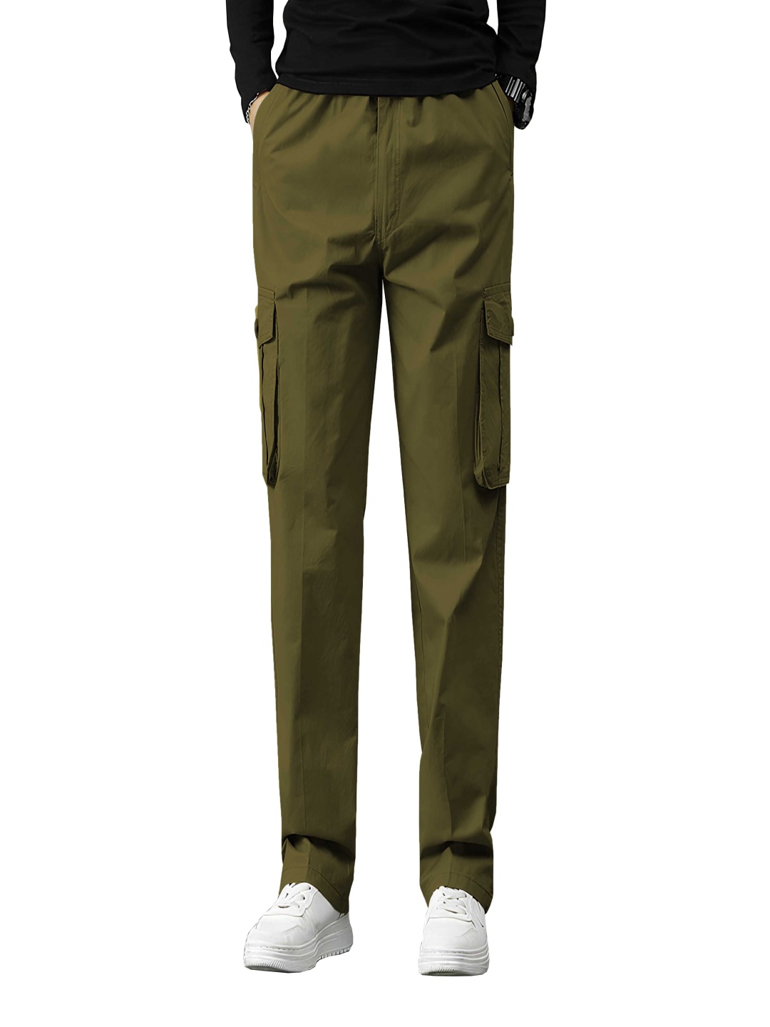 

BAESD Men Cotton Relaxed Mid-Rise Cargo Trousers, Olive