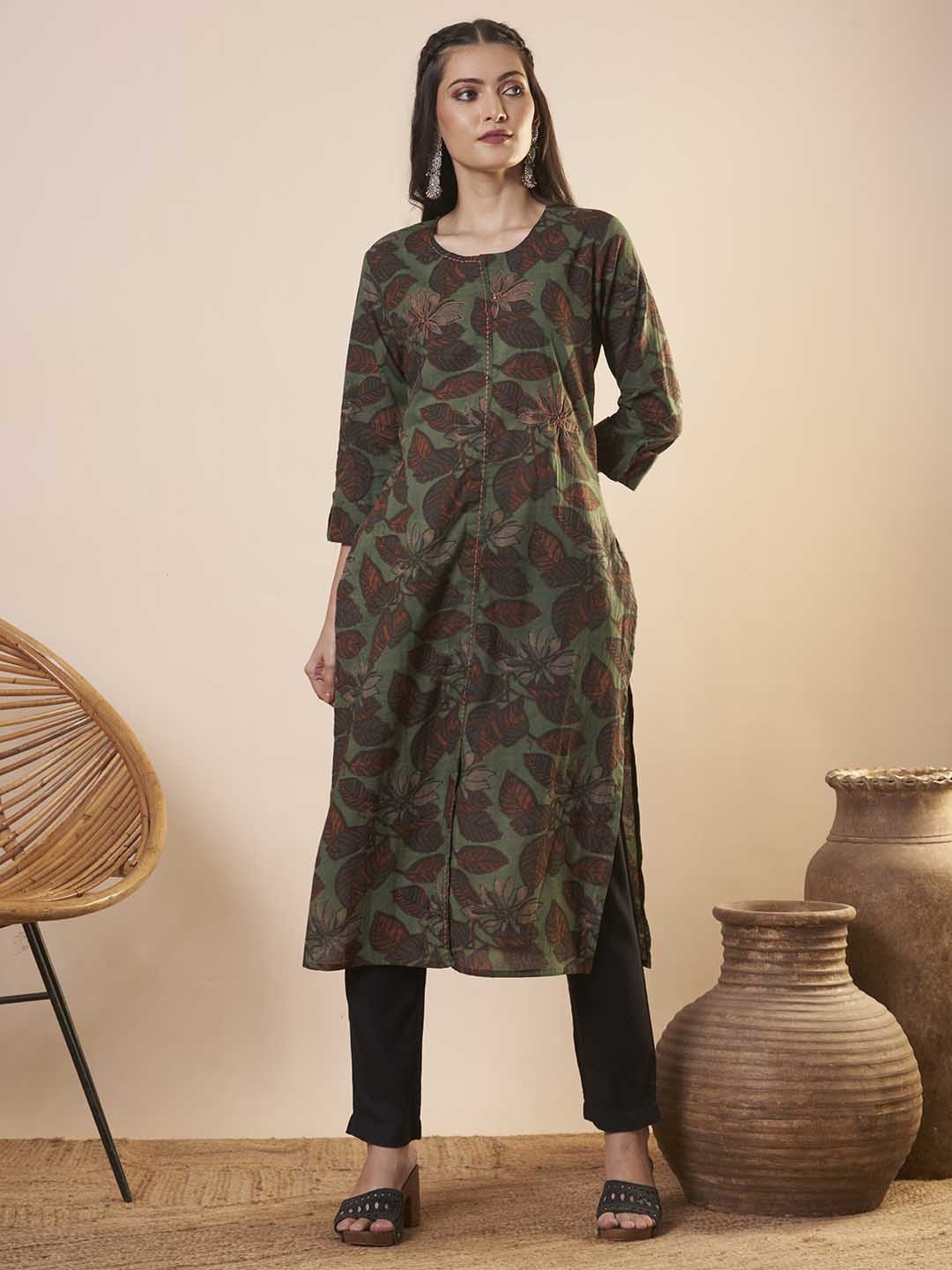 

FASHOR Women Printed Kurta, Green