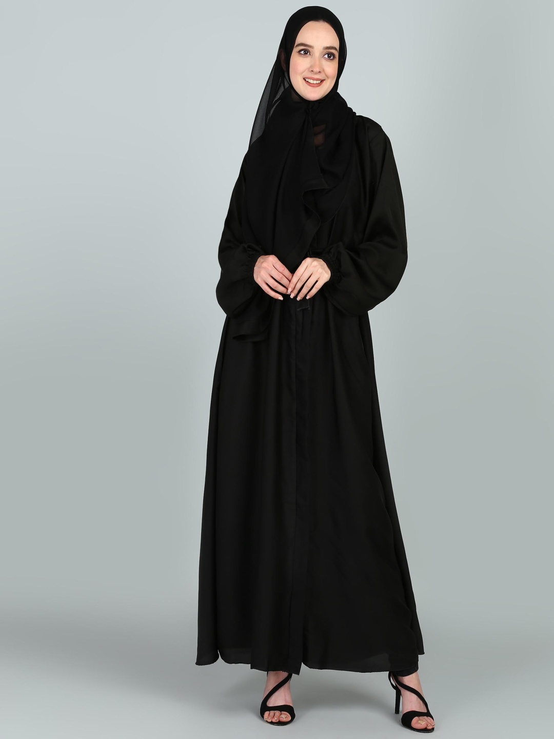 

BROKE BRAND Front Open Abaya With Belt, Black