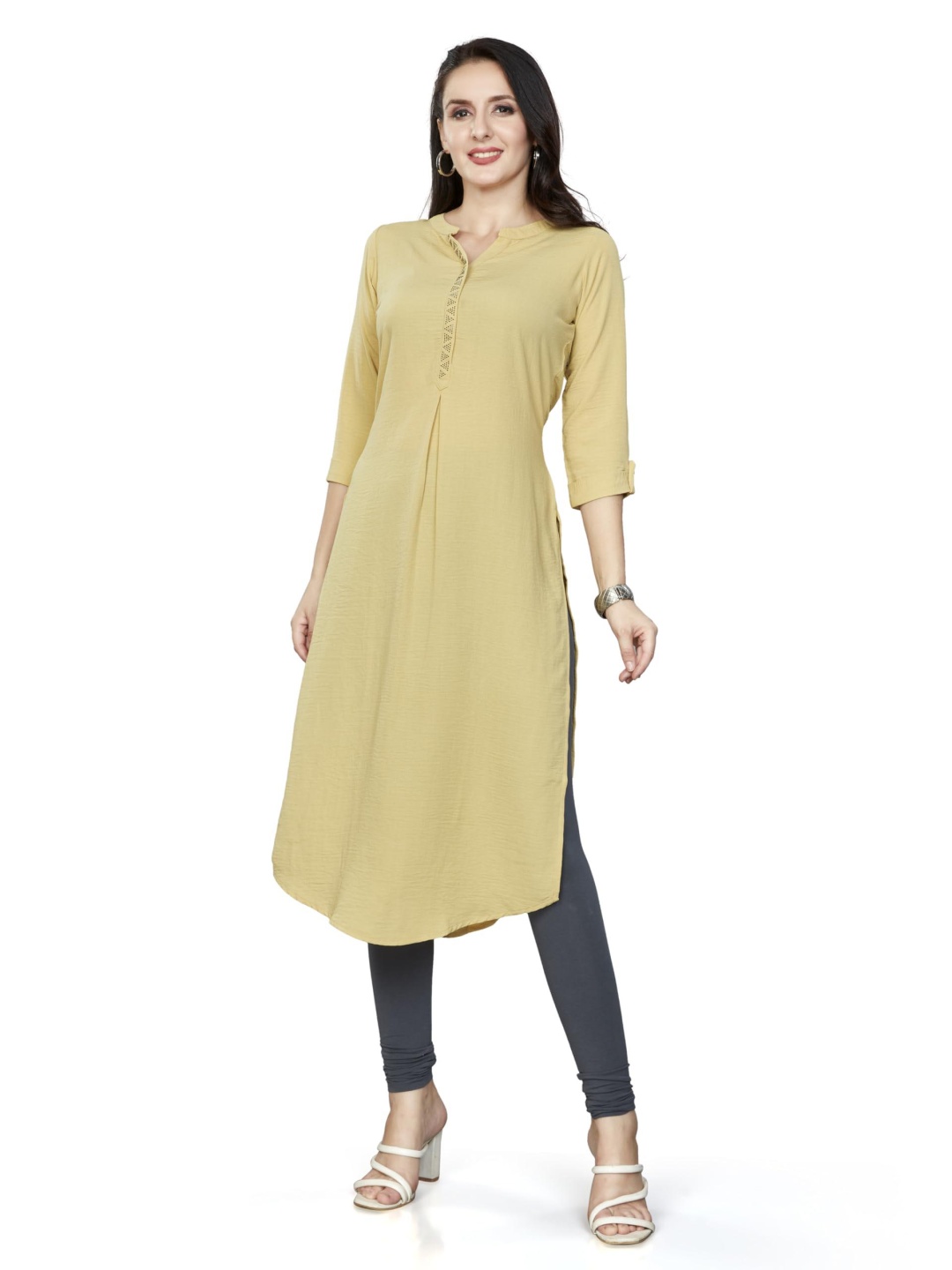 

Nioni Women Patchwork Khadi Kurta, Yellow