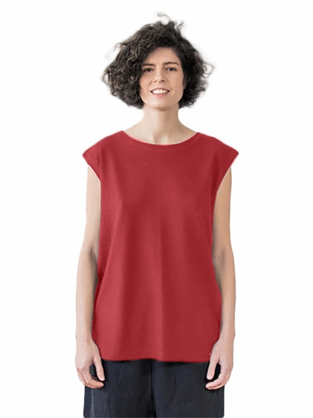 

NOTWILD Women Solid Round Neck Cotton T-shirt, Maroon