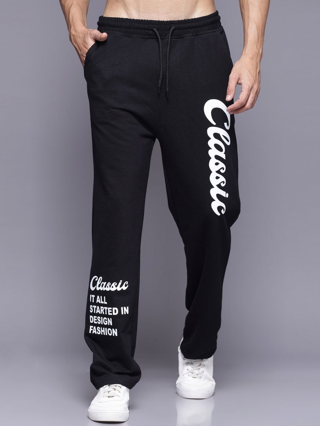 

FLYNOFF Men Relaxed Straight Leg Straight Fit Trousers, Black