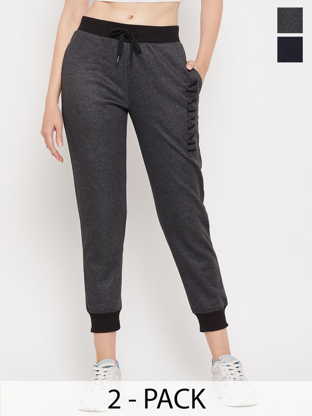 

MADAME M SECRET Women Pack of 2 Mid Rise Joggers, Charcoal