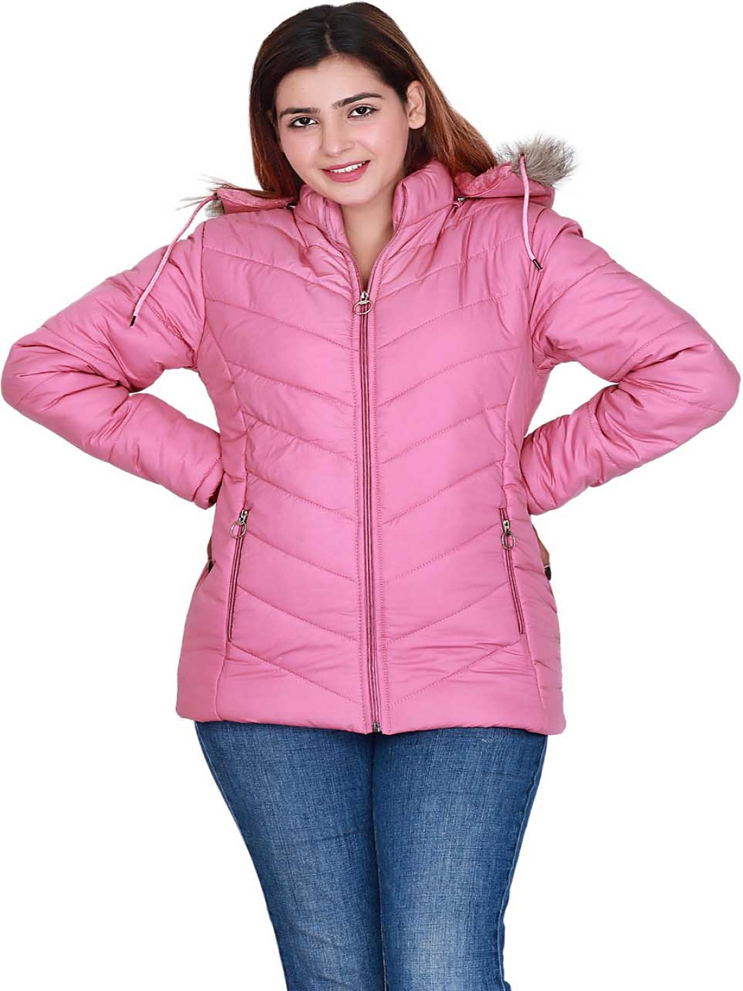 

SCOLLER Women Hooded Solid Casual Parka Jacket, Pink