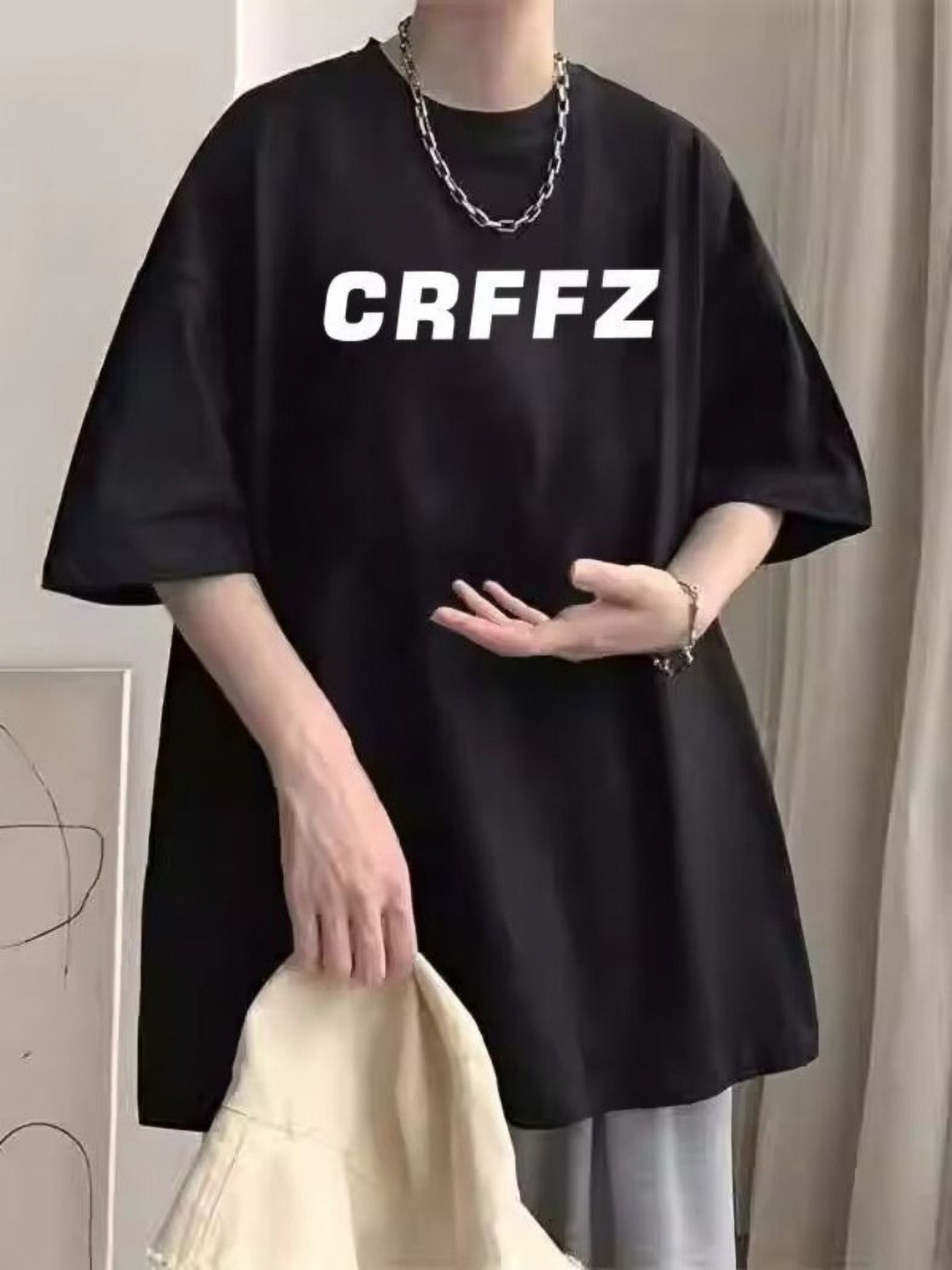 

StyleCast Men Typography Printed Round Neck Silk Oversized T-shirt, Black