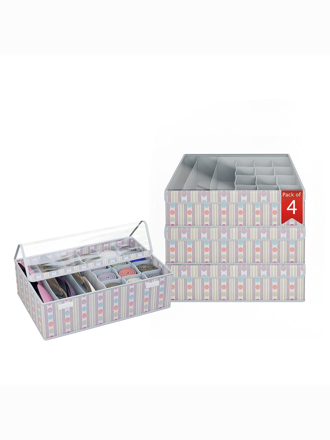 

Kuber Industries Grey & White Printed Set of 4 Reusable Drawer Organisers