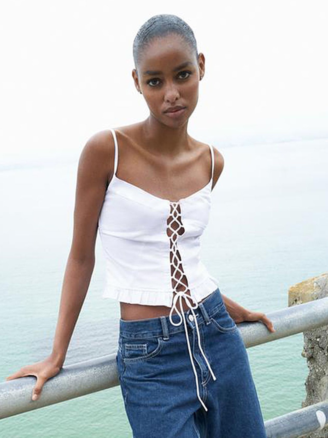 

LULU & SKY Women Shoulder Straps Tie-Ups Crop Top, White