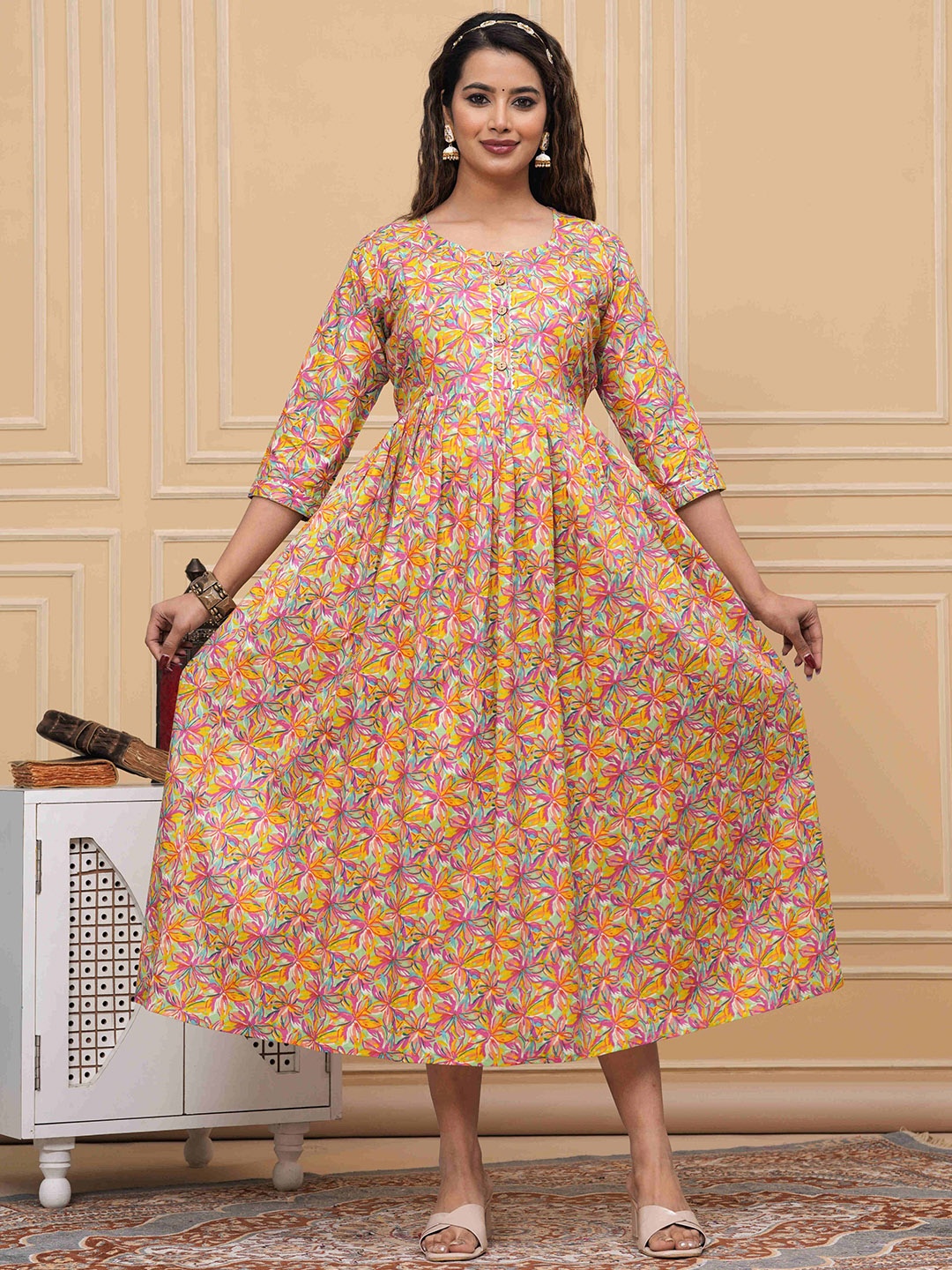 

FEMARY Women Floral Print Maternity Maxi Dress, Peach