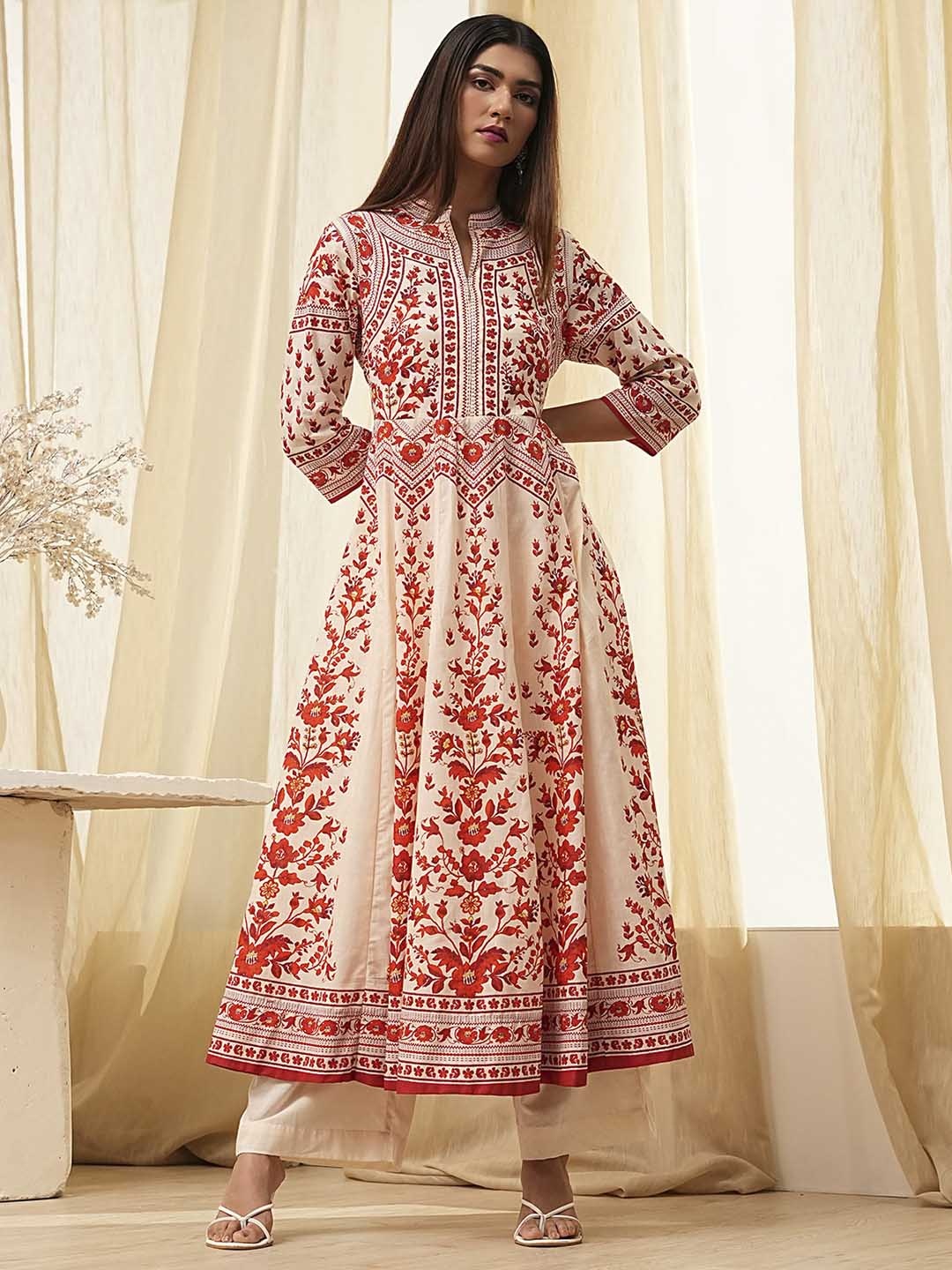 

Biba Women Floral Printed Regular Pure Cotton Kurta with Palazzos, Red