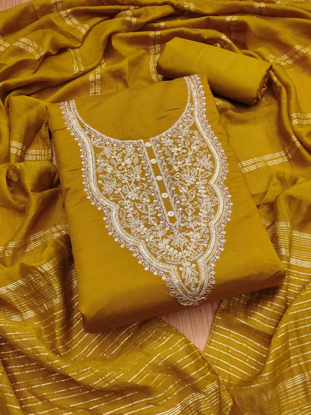 

Panzora Floral Embroidered Cotton Blend Unstitched Dress Material, Yellow