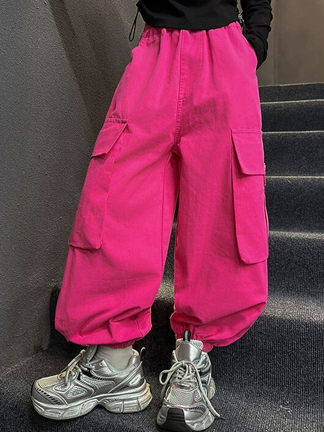 

LULU & SKY Girls High Rise Baggy Fit Trouser, Pink