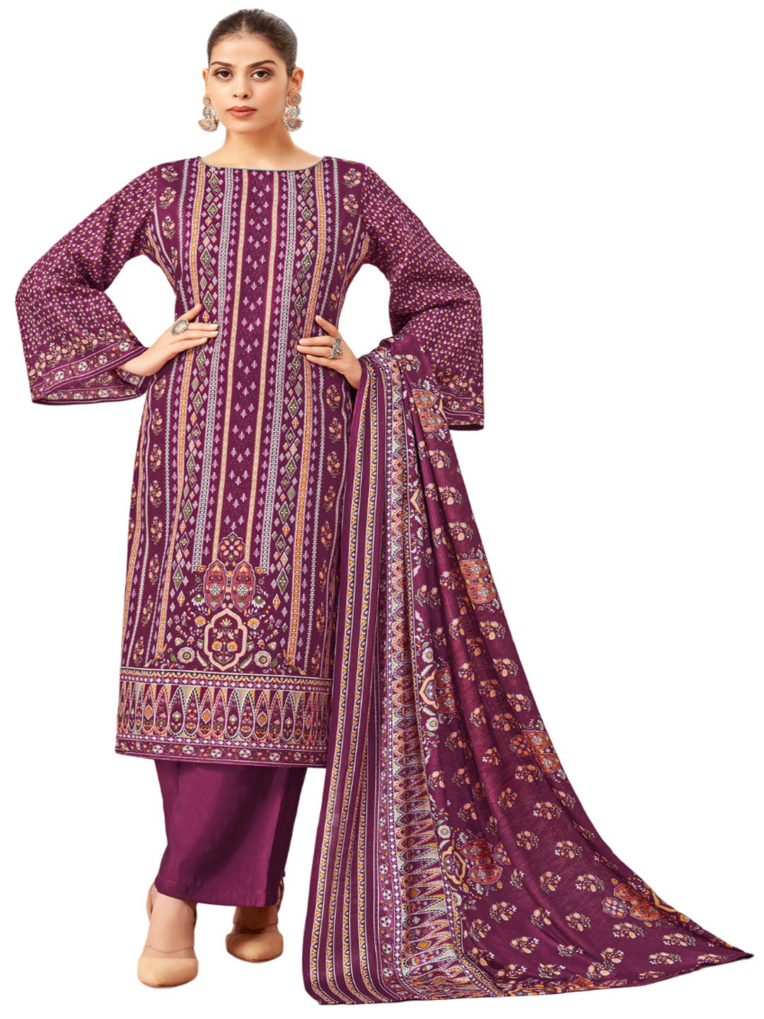 

DRAVINAM Trends Floral Embroidered Pure Cotton Unstitched Dress Material, Maroon