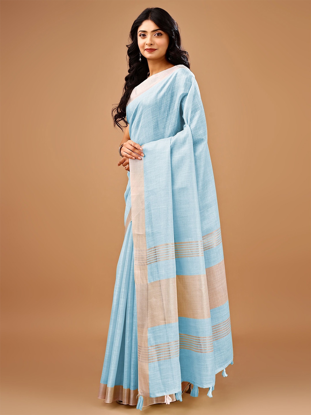 

PURI MAA Zari Linen Blend Kota Saree, Turquoise blue