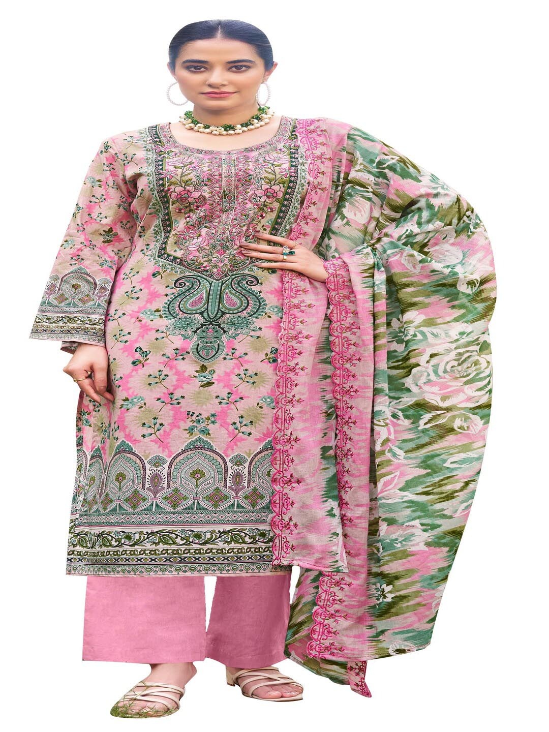 

DRAVINAM Floral Embroidered Sequinned Pure Cotton Unstitched Dress Material, Pink