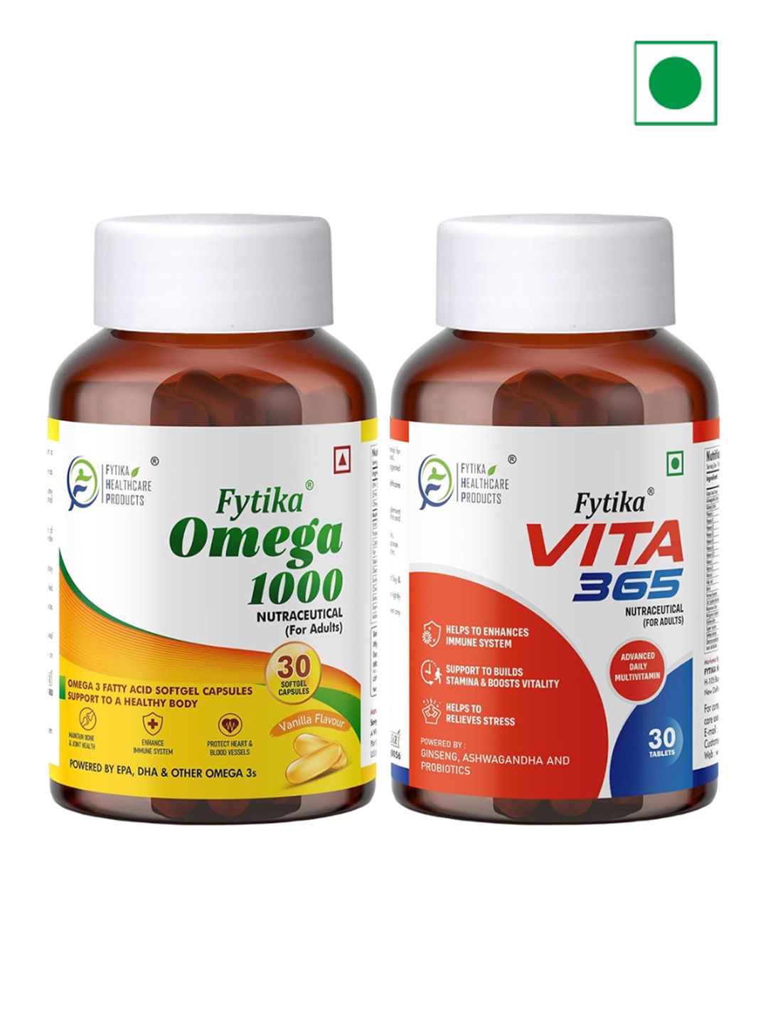 

FYTIKA Set Of 2 Vita 365 - 30 Tablets & Omega 1000 For Immunity - 30 Capsules, Red