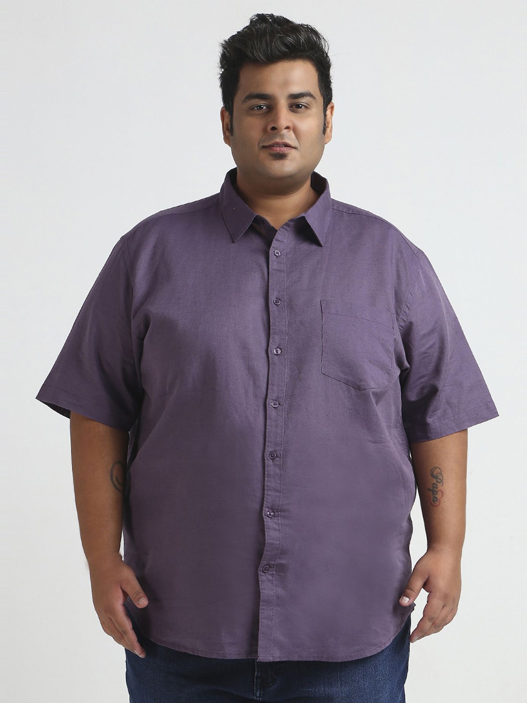 

Sizeupp Men Plus Size Standard Fit Spread Collar Solid Cotton Casual Shirt, Purple