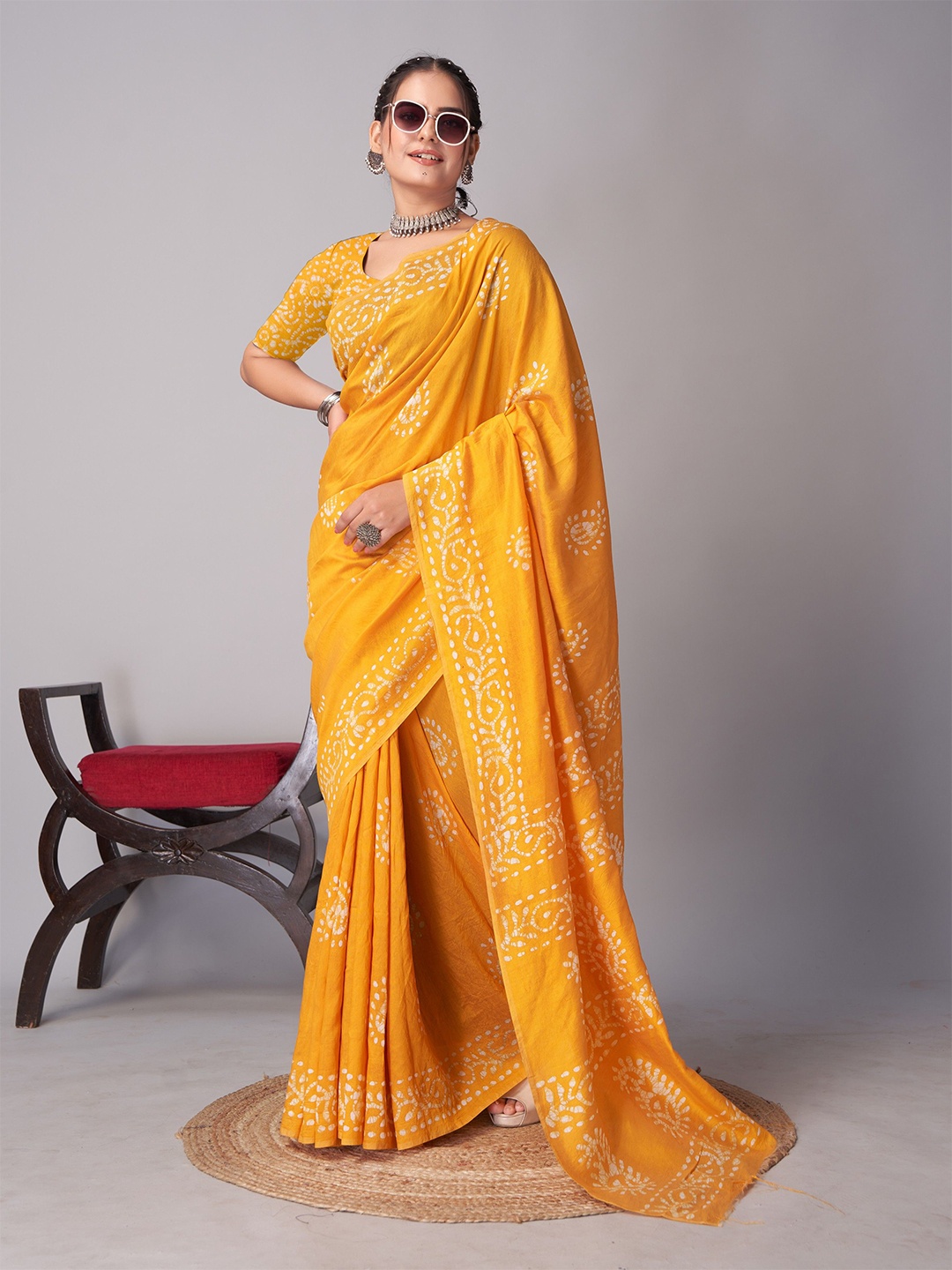 

HMP Fashion Batik Print Saree With Blouse Piece, Yellow