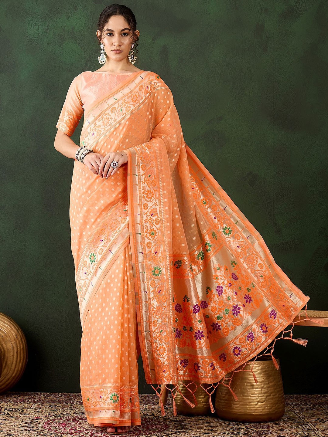 

Mitera Woven Design Zari Banarasi Saree, Orange