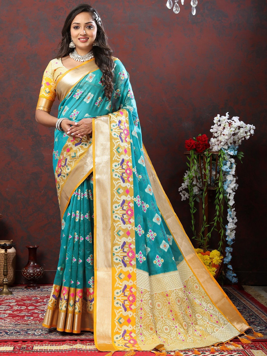 

LeeliPeeri Designer Woven Design Zari Organza Saree, Blue