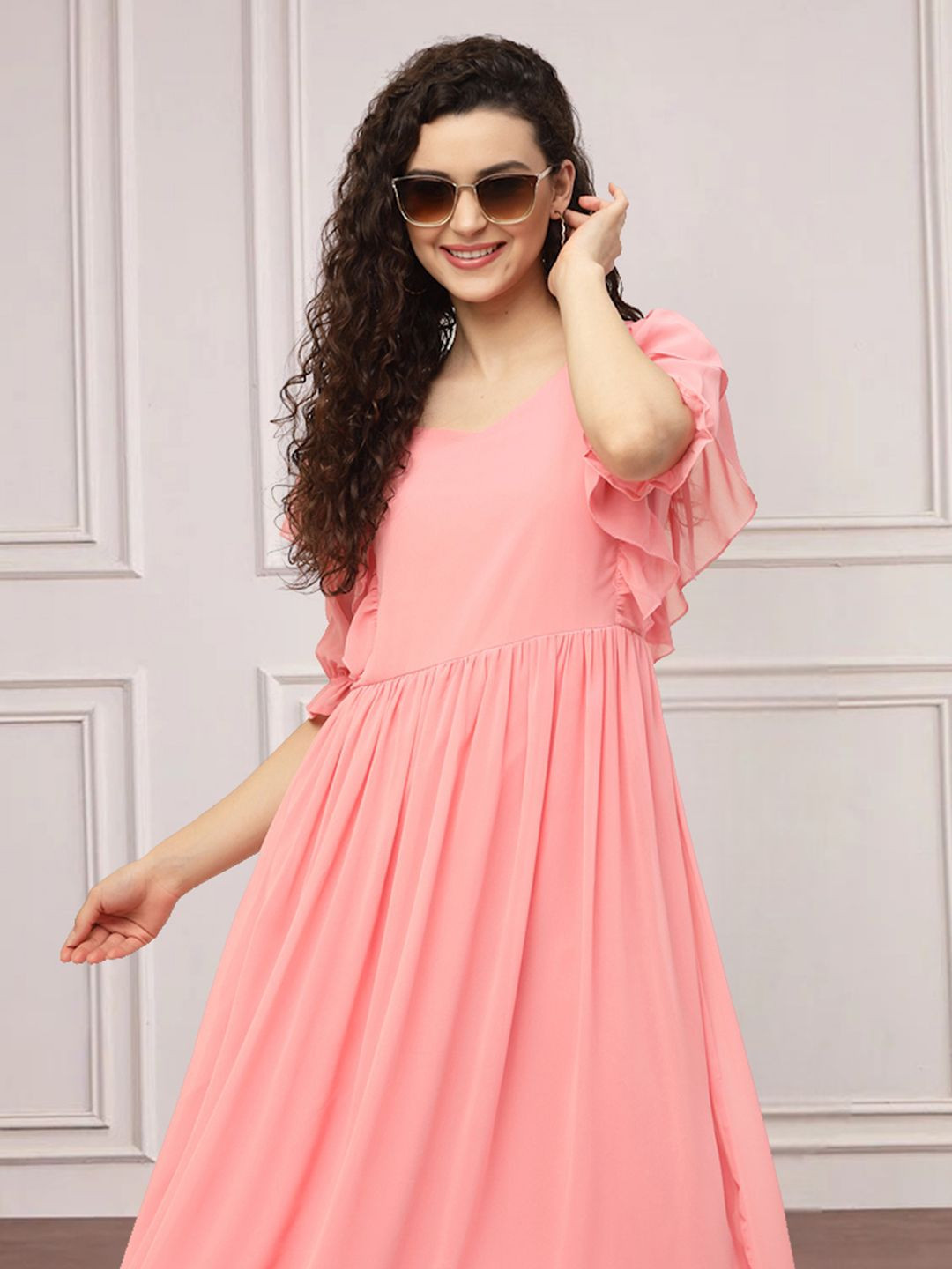 

MISS AYSE Bell Sleeve Ruffled Maxi Dress, Pink