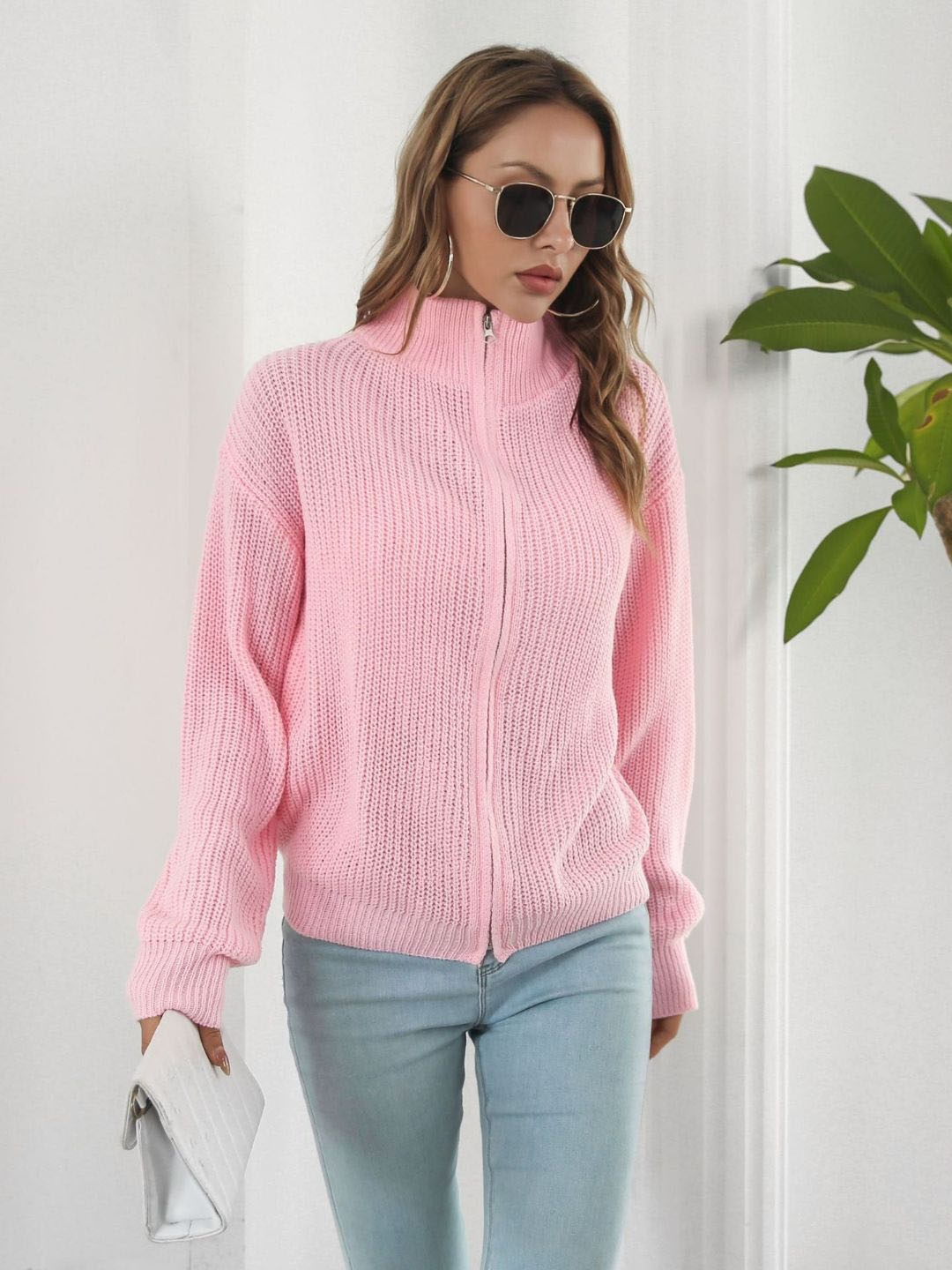 

Oh Rare Women Floral Striped Acrylic Crop Tailored Jacket, Pink