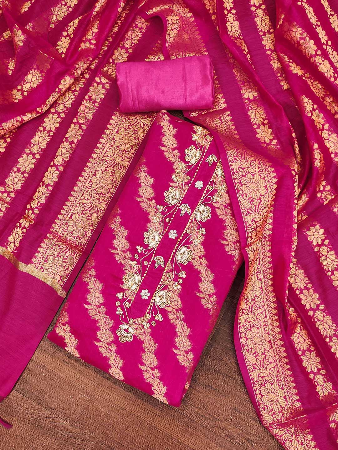 

HERE&NOW Embellished Unstitched Dress Material, Pink