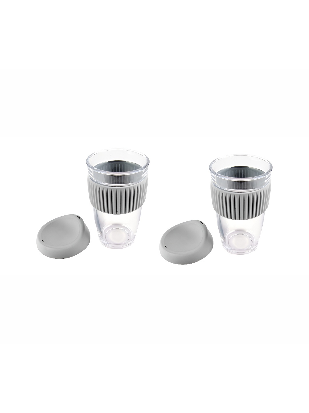 

We3 Grey & Transparent 2 Pieces Glass Glossy Coffee Cup with Lid 500ml Each