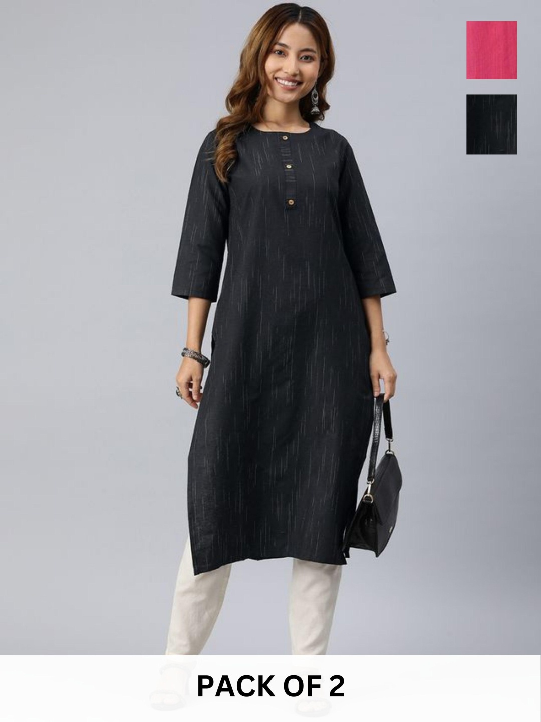 

KALINI Women Colourblocked Kurta, Black