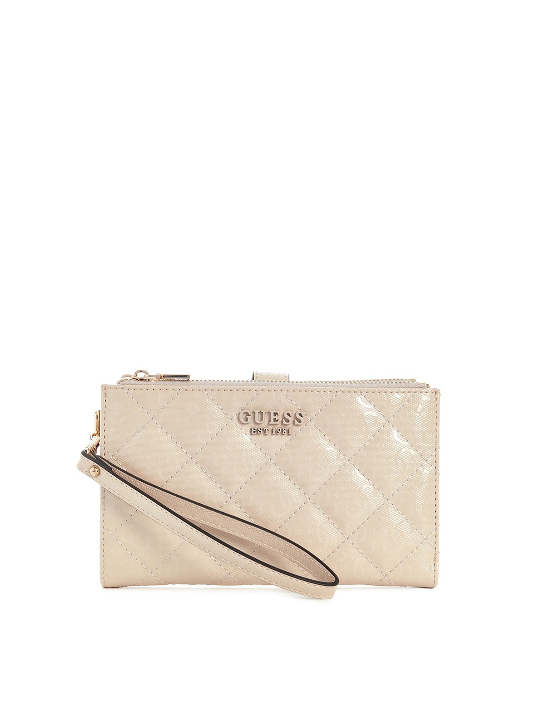 

GUESS Women Textured PU Zip Around Wallet, Beige