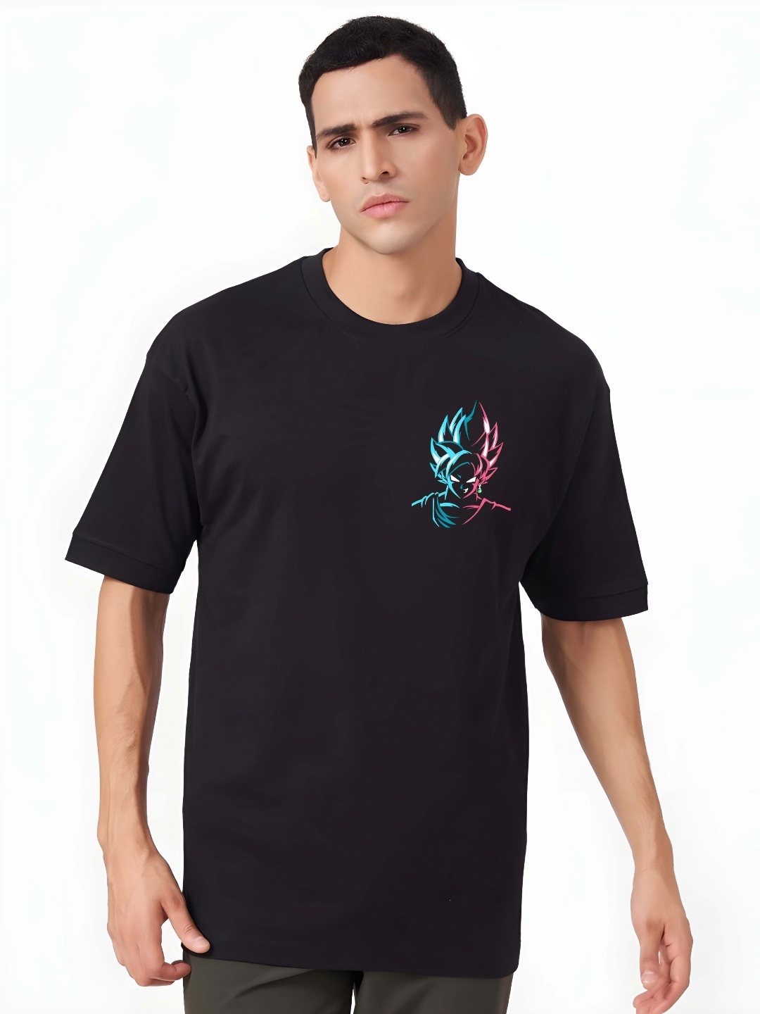 

Krimmple Men Drop-Shoulder Sleeves Pure Cotton T-shirt, Black